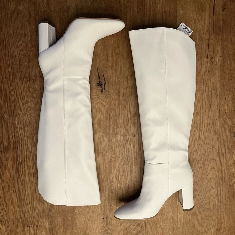 H&M Knee High Block Heel Boots White Sz 42 / 11 - NWT